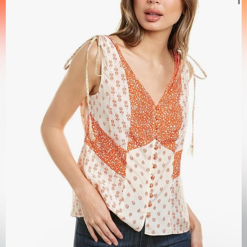 Rebecca Taylor Mix Print Sleeveless Silk Blouse - Size Medium
